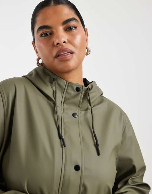ONLY Curve hooded raincoat in khaki, 3 of 4
