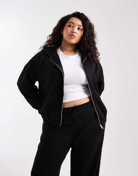 ONLY Curve - Hoodie met rits in zwart, deel van co-ord set - view 1