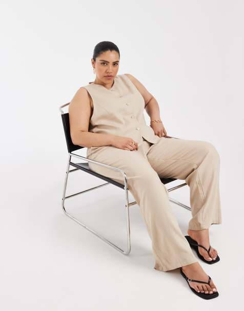 ONLY Curve – Hose aus Leinenmix in Beige, Kombiteil - view 1