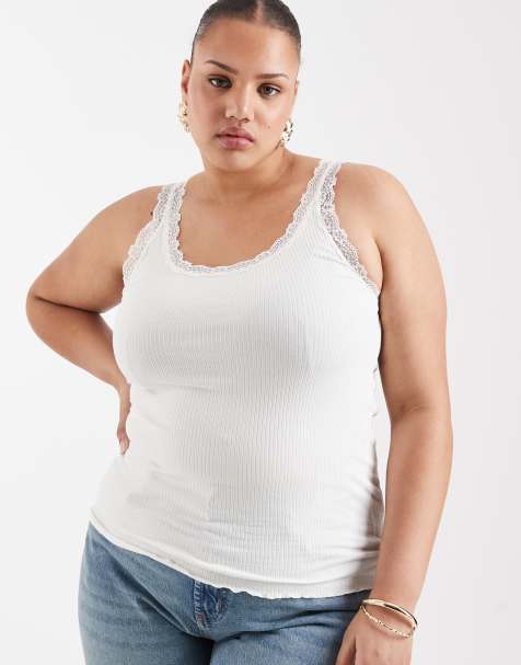 ONLY Curve - Hvid tanktop med blondekant - view 1