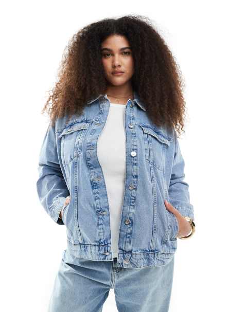 ONLY Curve oversized denim jacket in light blue wash