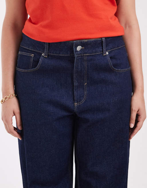ONLY Curve jeans a gamba larga a vita alta in blu scuro rinsed, 3 di 5