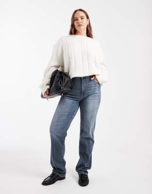ONLY Curve - Jeans in Graublau mit geradem Bein