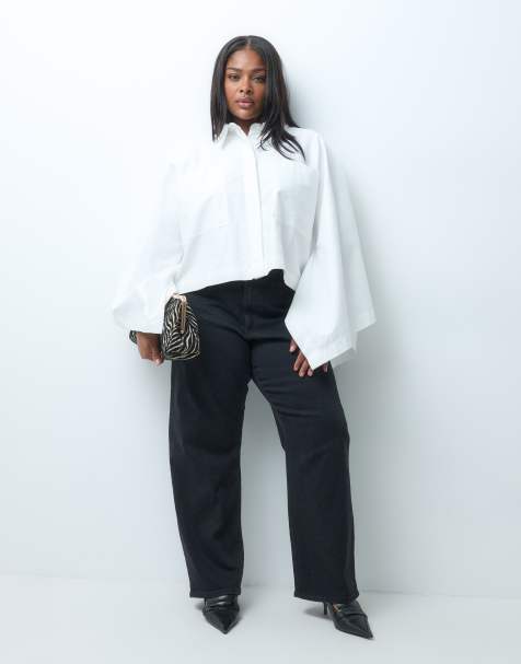 ONLY Curve jeans met hoge taille en barrel-pijpen met strass in zwart denim - view 1