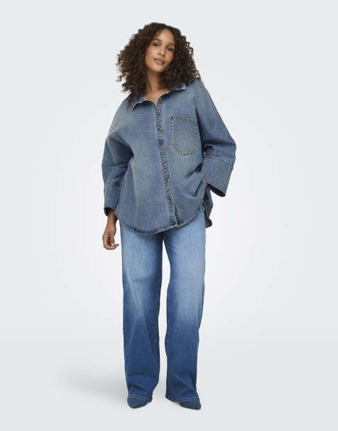 ONLY Curve - Jeans met wijde pasvorm in medium blauw denim - view 1