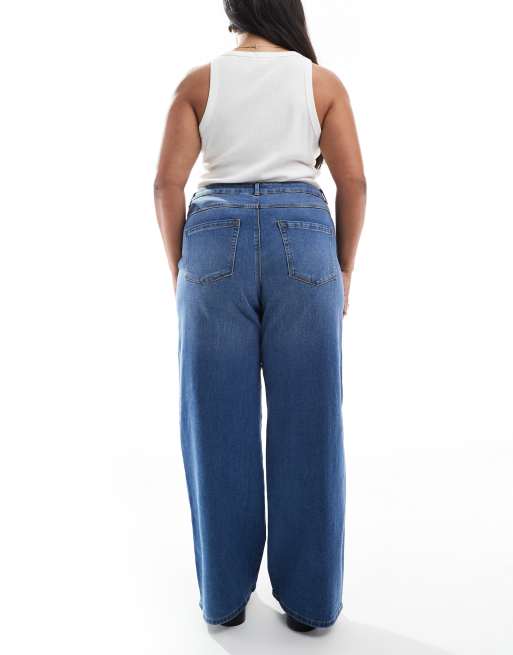 ONLY Curve - Jeans met wijde pijpen en hoge taille in middenblauw, 2 van 5