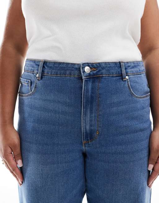 ONLY Curve - Jeans met wijde pijpen en hoge taille in middenblauw, 5 van 5