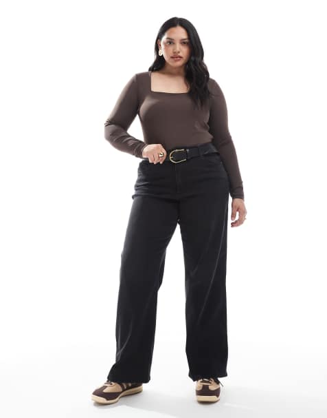 ONLY Curve – Jeans mit hohem Bund und weitem Bein in verwaschenem Schwarz - view 1