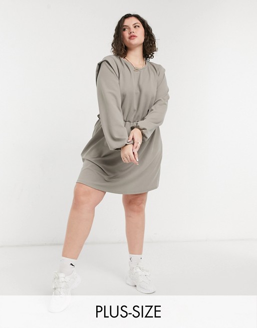 Only Curve jersey mini dress with strong shoulder in grey