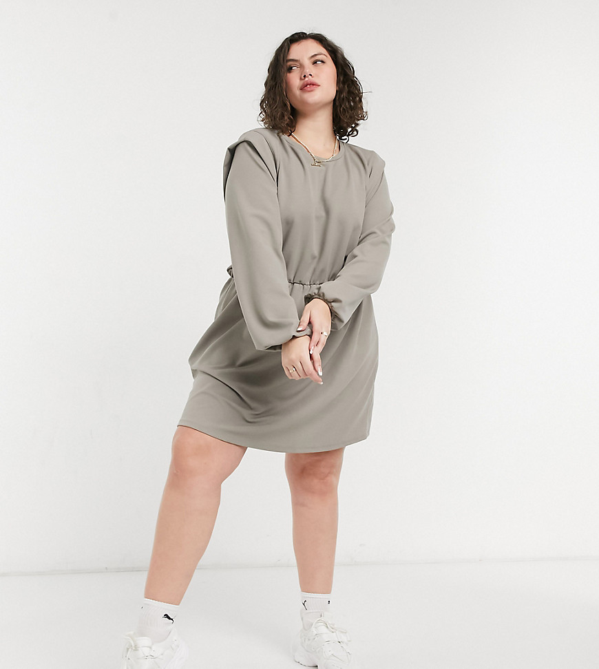 Only Curve jersey mini dress with strong shoulder in grey-Multi