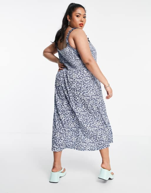 Only Curve jersey sundress with ruched strap in navy, 2 of 4