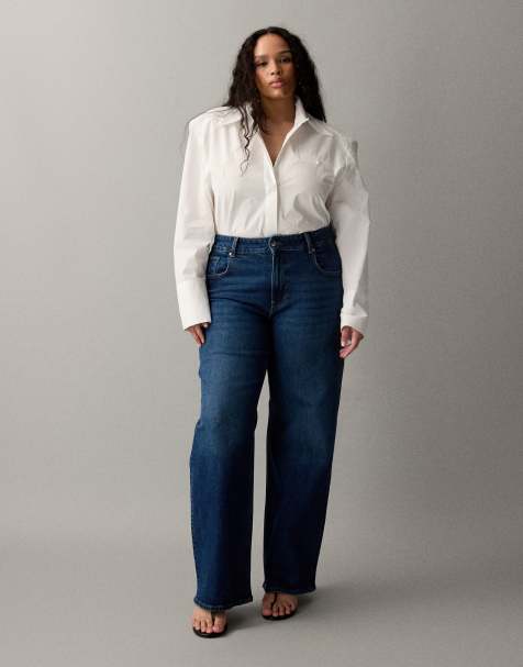 ONLY Curve Juicy wide leg jeans in dark blue
