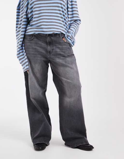 ONLY Curve Juicy high rise wide leg jeans in dark gray, 2 of 5