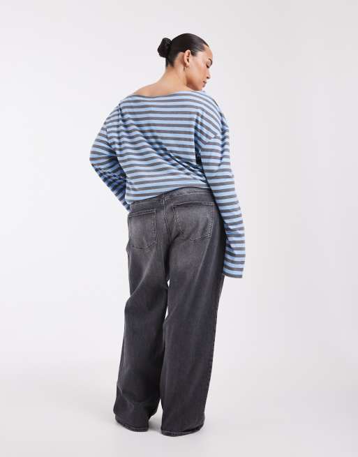 ONLY Curve Juicy high rise wide leg jeans in dark gray, 5 of 5