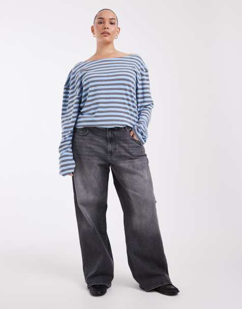 ONLY Curve Juicy high-waist wide leg jeans in dark grey - view 1