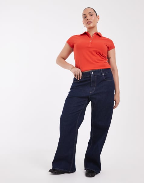 ONLY Curve Juicy jeans met hoge taille en wijde pijpen in donkerblauw met rinse wassing - view 1