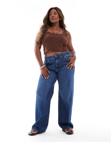 ONLY Curve Juicy wide leg jeans in dark blue - view 1