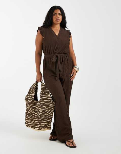 ONLY Curve – Jumpsuit in Schokobraun mit Rüschendetails - view 1