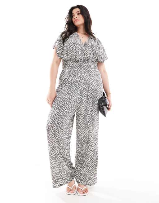Only Curve - Jumpsuit met madeliefjesprint in zwart 