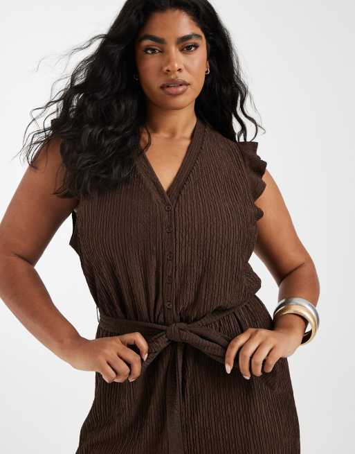 ONLY Curve - Jumpsuit met ruches in chocoladebruin, 2 van 4