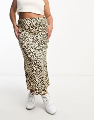Only Curve satin slip midi skirt in leopard - ASOS Price Checker