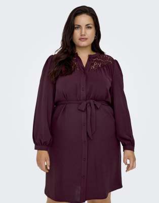 ONLY Curve - Kleid aus Spitze in Windsor-Weinrot