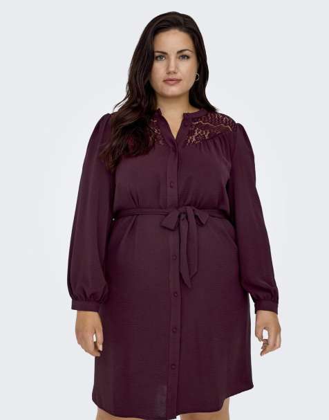 ONLY Curve – Kleid aus Spitze in Windsor-Weinrot - view 1
