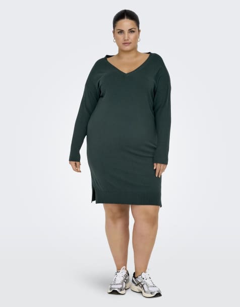 ONLY Curve Knitted dress in mocha meringue - view 1