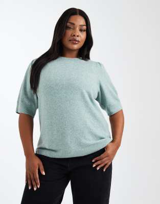 ONLY Curve - Kurzärmliger Strickpullover in Hellgrün