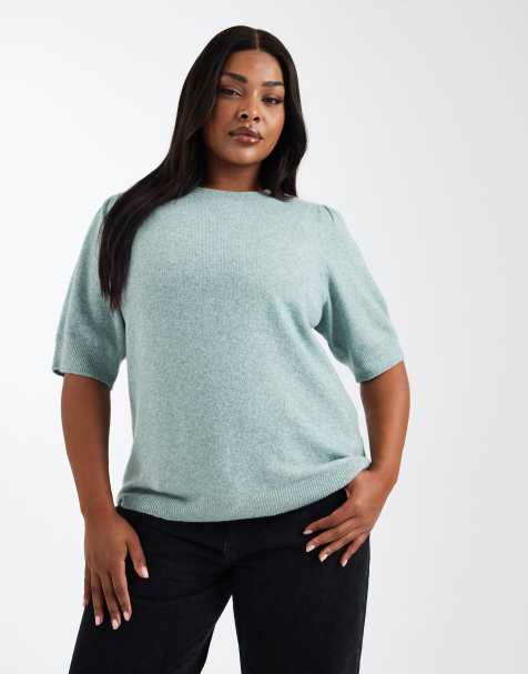 ONLY Curve – Kurzärmliger Strickpullover in Hellgrün - view 1