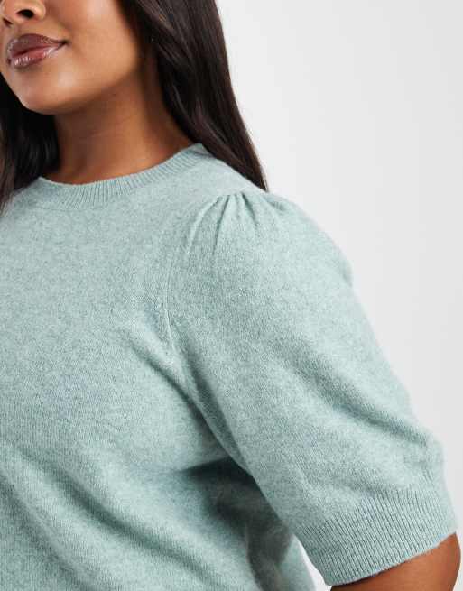 ONLY Curve – Kurzärmliger Strickpullover in Hellgrün, 2 von 4