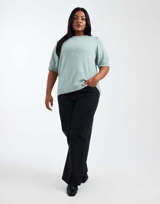 ONLY Curve – Kurzärmliger Strickpullover in Hellgrün, 3 von 4