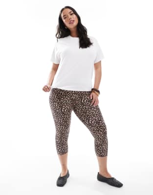 ONLY Curve - Kurze Leggings mit Animal-Print-Braun