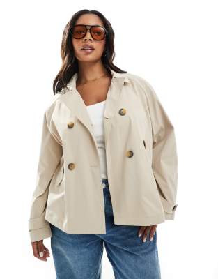 ONLY Curve - Kurzer Trenchcoat in Beige-Neutral