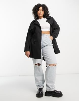 Only Curve - Kurzer Trenchcoat in Schwarz mit Gürtel