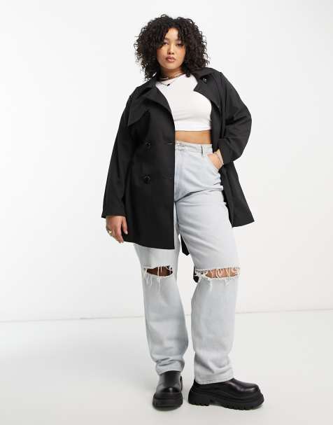 Only Curve – Kurzer Trenchcoat in Schwarz mit Gürtel - view 1