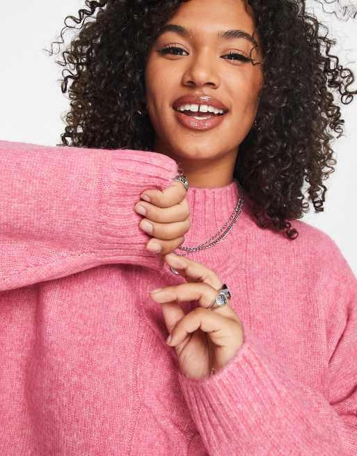 Only Curve – Kurzes Oversized-Pulloverkleid in Rosa mit Zopfmuster , 3 von 4