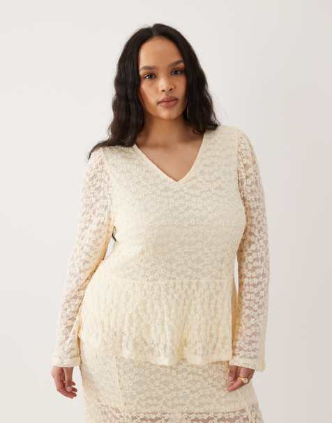 ONLY Curve lace blouse in beige (part of a set) - view 1