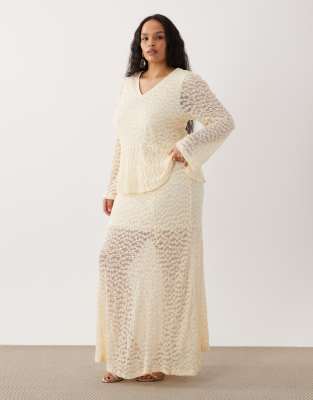 Only Curve Lace Midi Skirt Co-ord In Neutral