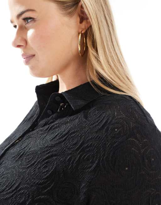 ONLY Curve lace shirt in black