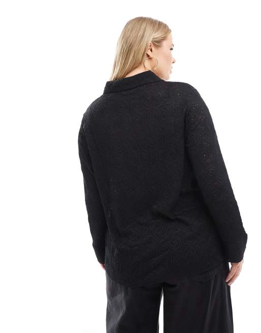 ONLY Curve lace shirt in black
