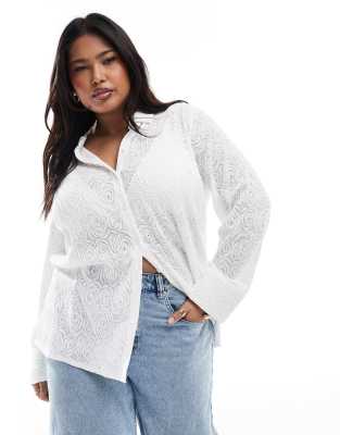 Only Curve Lace Shirt In White
