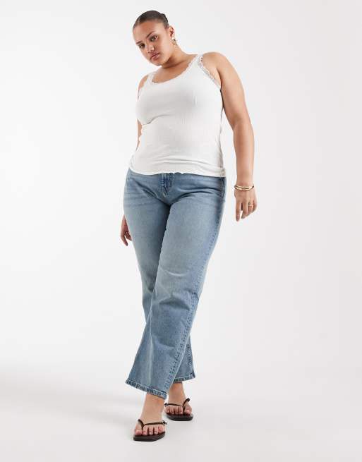 ONLY Curve lace trim tank top in white, 2 of 4
