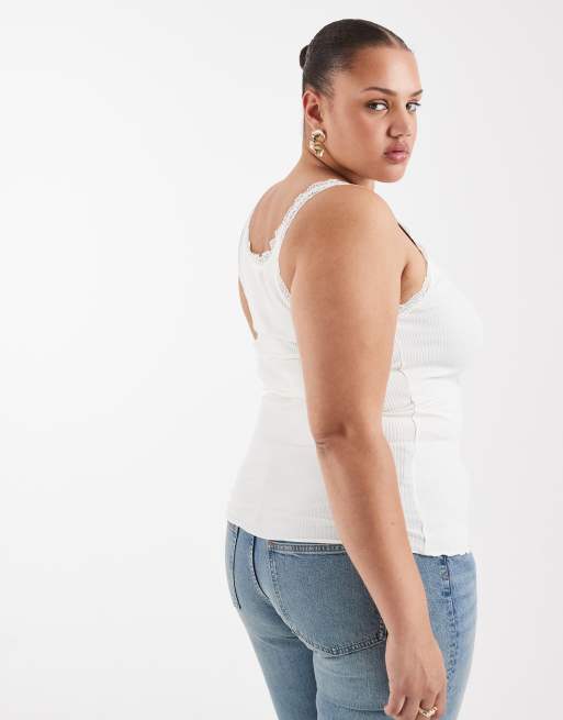 ONLY Curve lace trim tank top in white, 4 of 4