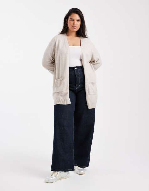 Only Curve – Lang geschnittene Strickjacke in Beige - view 1