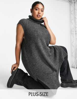 Only Curve – Lang geschnittener Pullunder in Grau mit Rollkragen