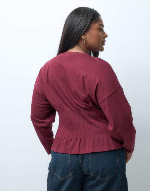 ONLY Curve Langarm-Cinch-Top in Burgunderrot, 3 von 4