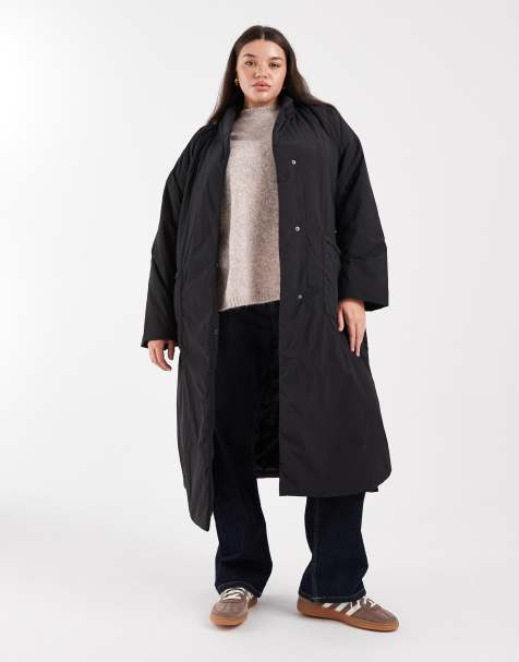 ONLY Curve - Lange jas met gestrikte taille in zwart - view 1