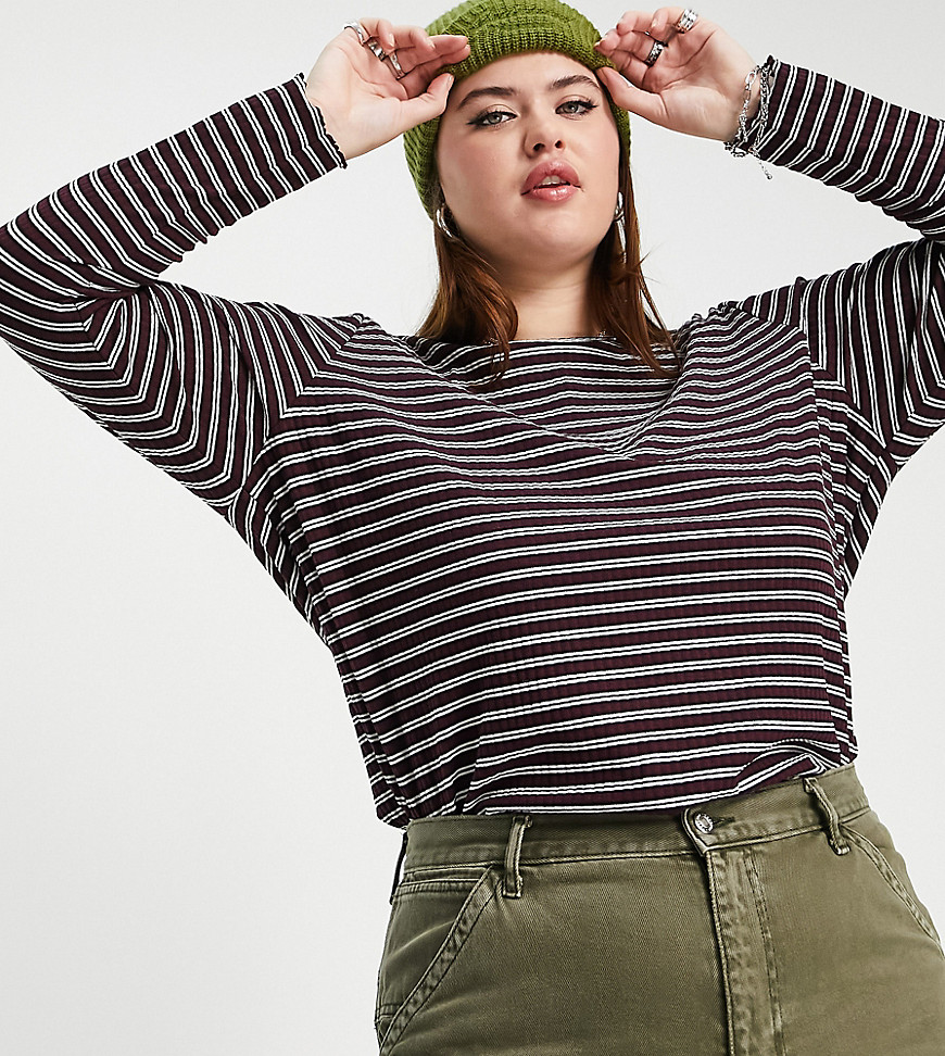 Plus-size T-shirt by Only Next stop: checkout Stripe print Round neck Long sleeves Regular fit