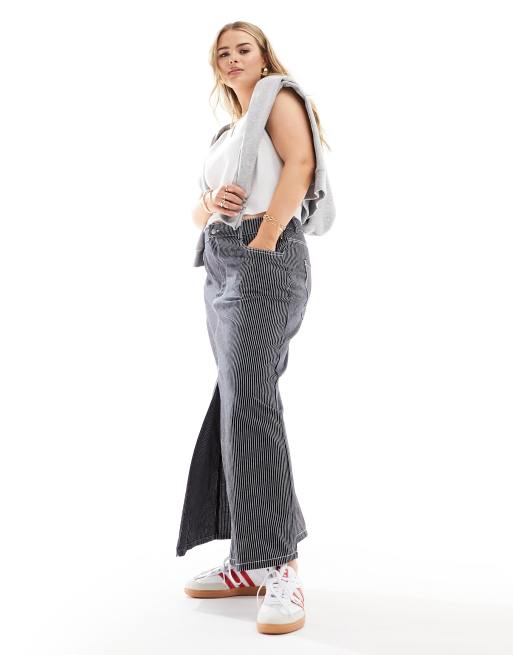 ONLY Curve - Lichtgewicht denim midi rok met krijtstreep in marineblauw 